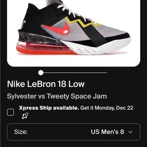 Nike LeBron 18 Low Black Red White Sneakers Size 8